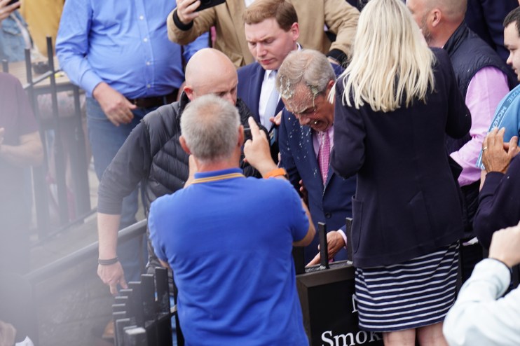 Election 2024: Milkshake thrown over Nigel Farage at Essex campaign launch